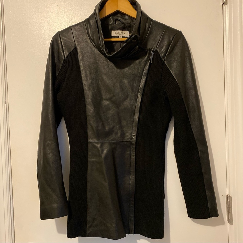 Teri Jon Asymmetrical Black Leather Jacket